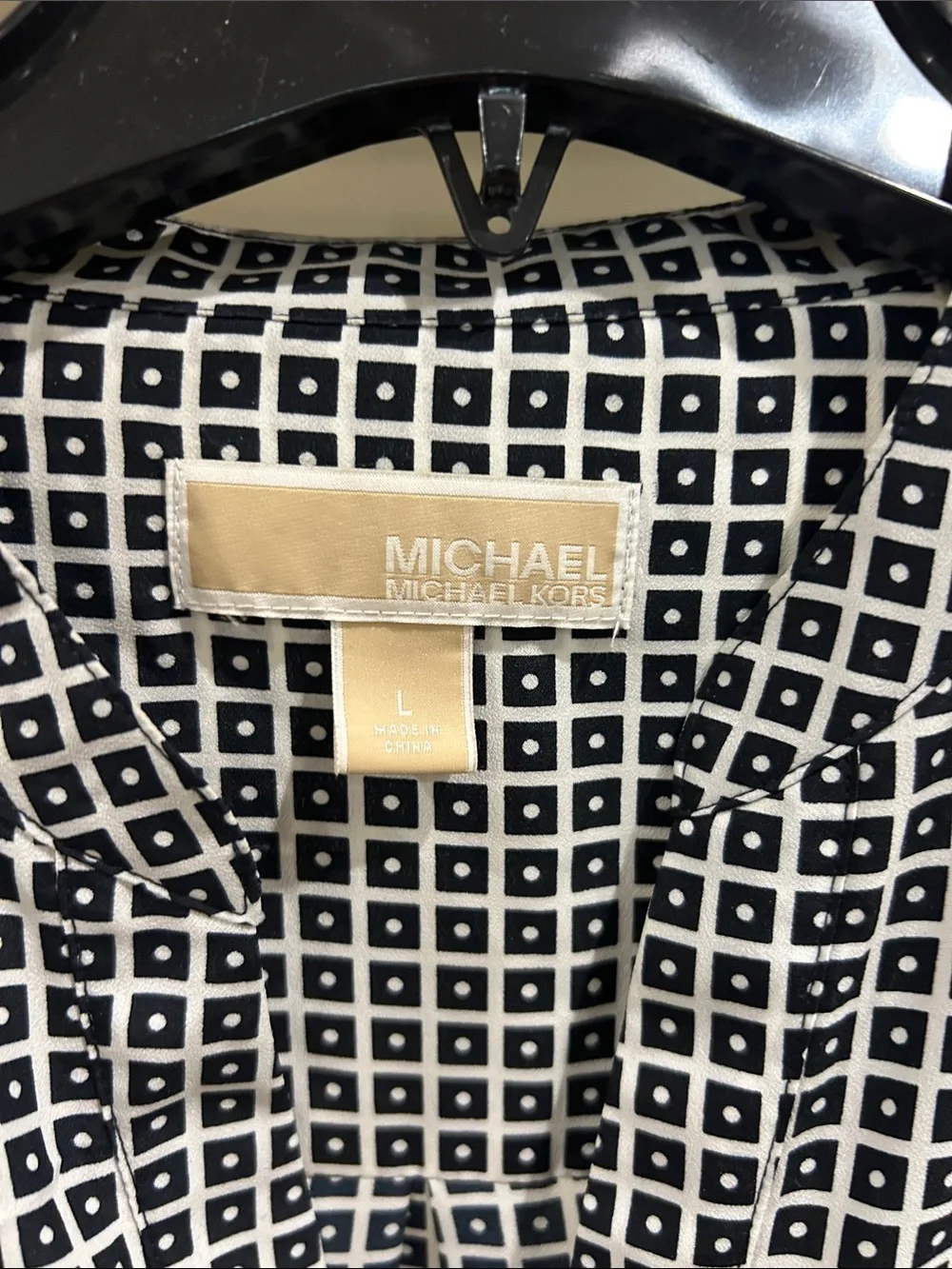 Michael Kors Black and White Grid Print Button-Front Shirt